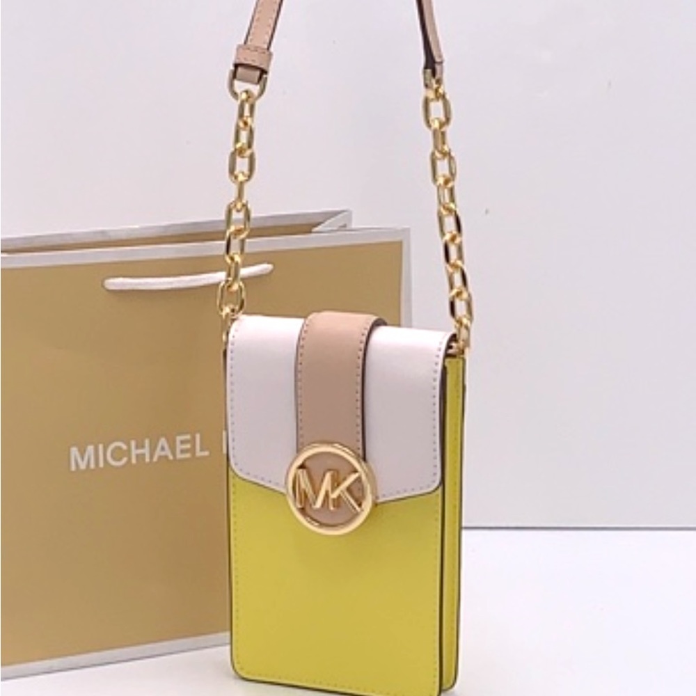 MICHAEL KORS Carmen Small Color-Block  Phone Crossbody Bag Sunshine multi color - Picture 3 of 13